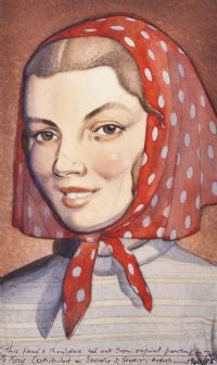 IRISH COLEEN IN RED HEAD SCARF by Irish School at Ross's Online Art Auctions
