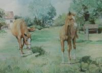 MARE & FOAL AT GRASS by Stella Radcliffe at Ross's Online Art Auctions