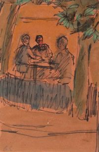 AT THE CAFE by George Campbell RHA RUA at Ross's Online Art Auctions