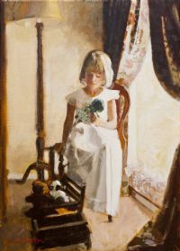 LITTLE GIRL WITH RAGDOLL by Rowland Davidson at Ross's Online Art Auctions