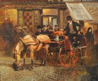 JAUNTING CAR OUTSIDE THE CROWN BAR, BELFAST by Robert D. Beattie at Ross's Online Art Auctions