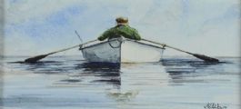 FISHERMAN & BOAT by Lawrence Chambers at Ross's Online Art Auctions