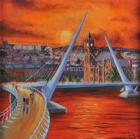 PEACE BRIDGE AT SUNSET by Sean Loughrey at Ross's Online Art Auctions