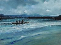 THE CURRACH LAUNCH, DOWNINGS PIER by Sean Lorinyenko at Ross's Online Art Auctions