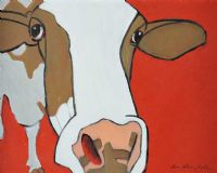 FUNKY COW ON RED by Con Campbell at Ross's Online Art Auctions