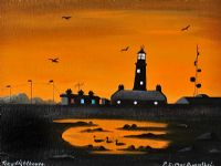 TORY ISLAND LIGHTHOUSE AT SUNSET by Patsy Dan  Rodgers at Ross's Online Art Auctions