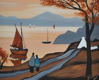 SUNSET BY THE LOUGH SHORE by J.P. Rooney at Ross's Online Art Auctions