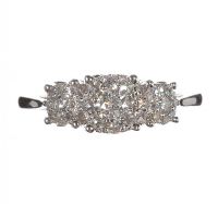 9CT WHITE GOLD AND DIAMOND TRIPLE CLUSTER RING at Ross's Online Art Auctions