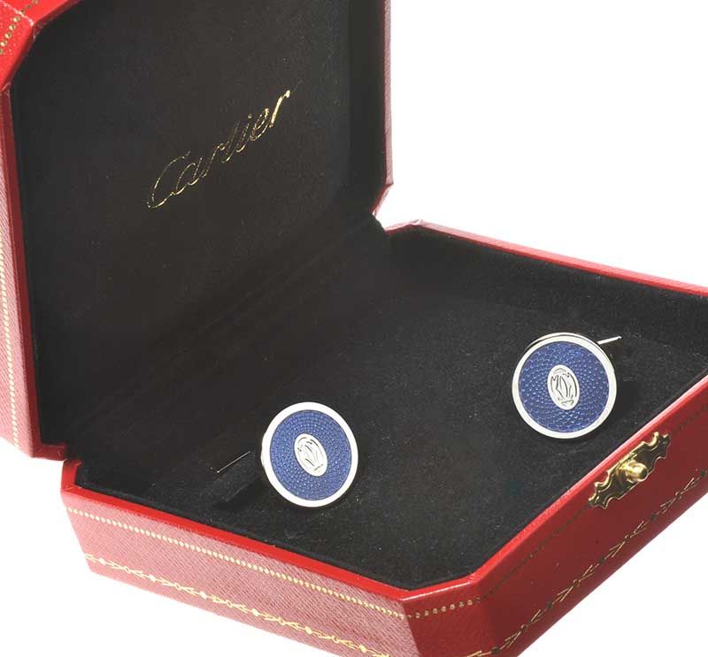 CARTIER STERLING SILVER 'DOUBLE C LOGO ROSE DECOR' CUFFLINKS WITH ...