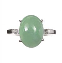 18CT WHITE GOLD JADE AND DIAMOND RING at Ross's Online Art Auctions
