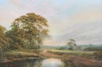 RIVER BANK WITH TREES by Hilary Scoffield at Ross's Online Art Auctions