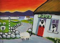 WANDERING SHEEP AT THE PUB by Andy Pat at Ross's Online Art Auctions