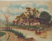 COTTAGE BY A RIVER by English School at Ross's Online Art Auctions