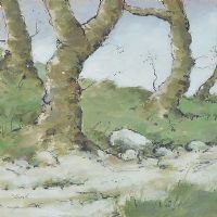 TREES BY THE PATH by Stewart at Ross's Online Art Auctions