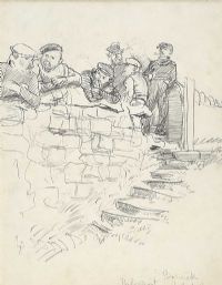 FIGURES BY A STONE WALL, BEWICK by Hugh Thomson at Ross's Online Art Auctions