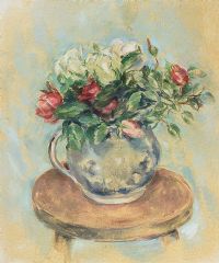 ROSES IN A GLASS JUG ON A STOOL by Stella Steyn at Ross's Online Art Auctions