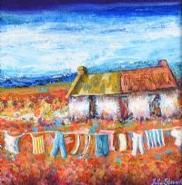 THE COTTAGE CLOTHE'S LINE by John Stewart at Ross's Online Art Auctions
