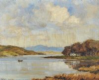FISHING BOAT ON THE LOUGH by Padraic Woods RUA at Ross's Online Art Auctions