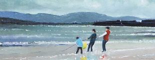 BOYS PLAYING ON DOWNINGS BEACH by Sean Lorinyenko at Ross's Online Art Auctions
