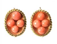 GOLD-TONE DROP EARRINGS SET WITH CORAL at Ross's Online Art Auctions