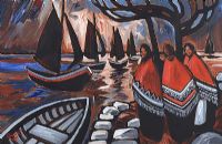 THREE SHAWLIES BY THE BOATS by J.P. Rooney at Ross's Online Art Auctions