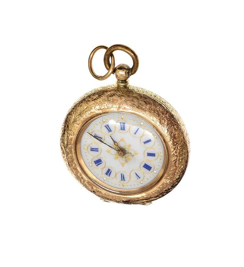 SWISS 14CT GOLD ENGRAVED LADY'S OPEN-FACED POCKET WATCH