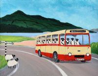 WANDERING SHEEP, THE LAST LOUGH SWILLY BUS AT FAHAN by Andy Pat at Ross's Online Art Auctions