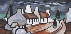 SHAWLIE BY THE COTTAGES by J.P. Rooney at Ross's Online Art Auctions