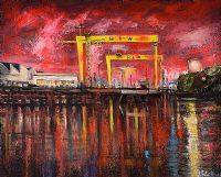 RED SKIES, HARLAND & WOLFF by John Stewart at Ross's Online Art Auctions