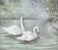 TWO SWANS by Desmond Monroe at Ross's Online Art Auctions