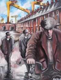 HARLAND & WOLFF HEADING DOWN THE STREET by John Stewart at Ross's Online Art Auctions
