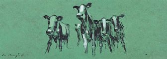 NOSEY COWS ON GREEN by Con Campbell at Ross's Online Art Auctions