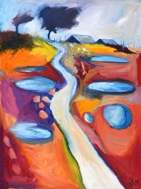 PUDDLES BY THE WINDING PATH by Derek Melville at Ross's Online Art Auctions