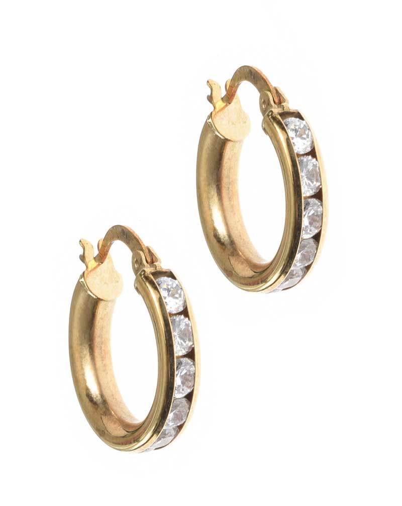 9CT GOLD AND CUBIC ZIRCONIA HOOPED EARRINGS