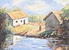 COTTAGE BY A RIVER by David Johnston at Ross's Online Art Auctions
