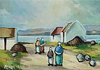 IRISH SHAWLIES BY COTTAGES by Desmond Monroe at Ross's Online Art Auctions