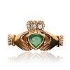 9CT GOLD EMERALD & DIAMOND CLADDAGH RING at Ross's Online Art Auctions