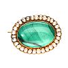 GOLD-TONE MALACHITE & PEARL BROOCH at Ross's Online Art Auctions
