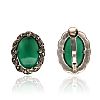 SILVER MARCASITE & JADE CLIP-ON EARRINGS at Ross's Online Art Auctions