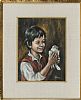 BOY WITH PIGEON by Margaret Ellis at Ross's Online Art Auctions
